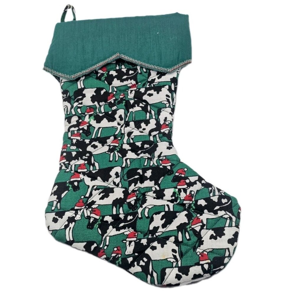 Christmas Cows With Santa Hats Christmas Stocking Handmade Farmhouse Kitschy